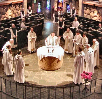 Interior during Mass, prior to renovation.