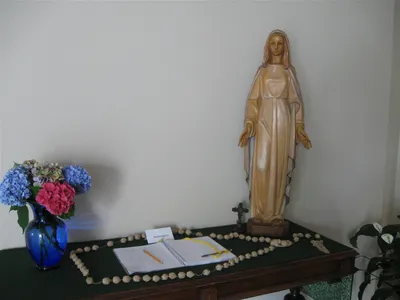 Statue of Our Lady and rosary.