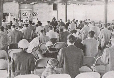 Temporary worship space in the hallway during construction, Nov. 11, 1956.