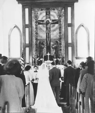 Interior during a wedding, 1950s. Source: Parish Web site