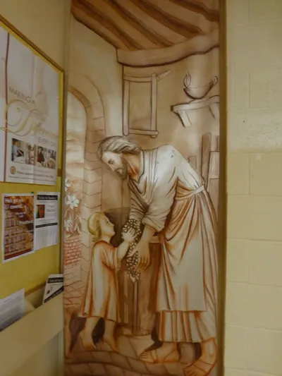 Banner of Christ with a child.