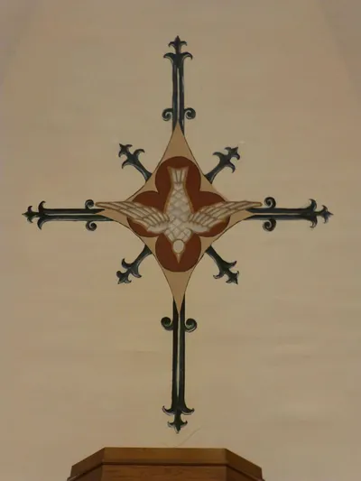 Holy Spirit symbol on ceiling of sanctuary.