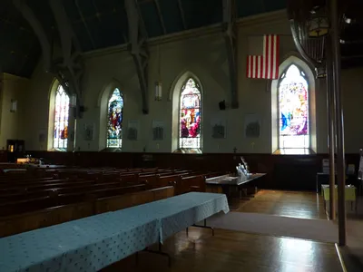 Right side of the church.