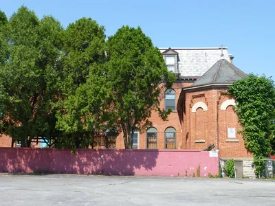 Convent seen from parking lot.