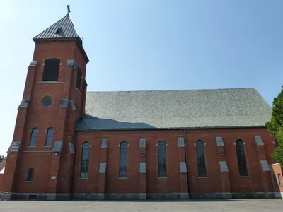 View of right side of church as seen from the parking lot.