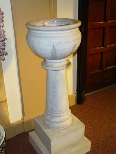 Holy water font.