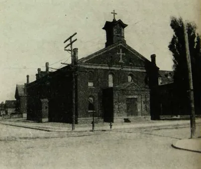 Photograph of old church, 1866/7. Source: Souvenir Book of the Golden Jubilee of the Most Holy Redeemer Church, 1867-1917