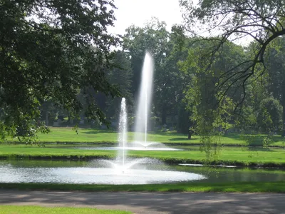 Fountains in the lake in the old section.