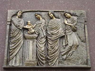 Relief on the outside of the Christ Our Light Mausoleum.