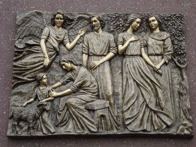 Relief on the outside of the Christ Our Light Mausoleum.