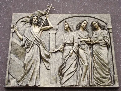 Relief on the outside of the Christ Our Light Mausoleum.