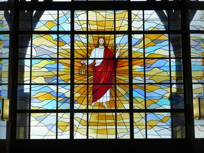 Stained glass window in the chapel.