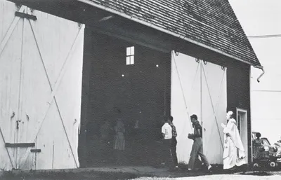 One of the early Masses at Bauman's farm, 1965/6. Source: Holy Spirit Church (1969 parish history book)