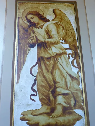 One of two angel paintings in the narthex.