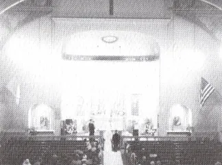 Interior of church before rennovation, 1968. (image quality is poor) Source: St. John the Evangelist 75th Anniversary book