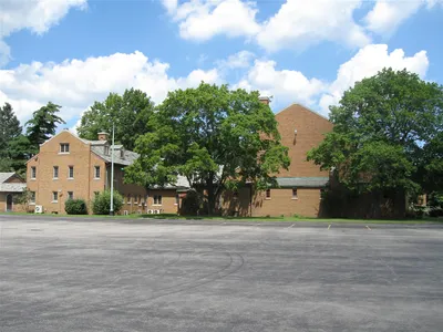 Back of the church, seen from parking lot.