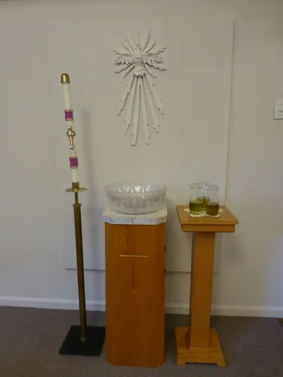 Baptismal font and chrisms.