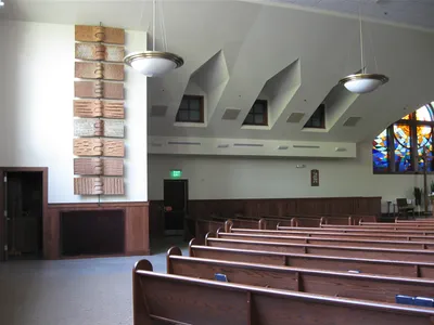 Left front corner of church.