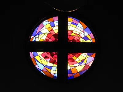 Stained glass above the main entrance.