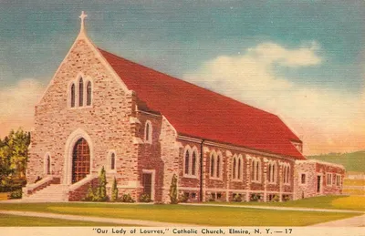 Old postcard of church exterior.