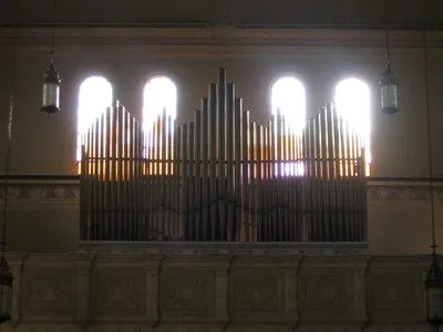 Pipe organ in choir loft.