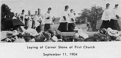 Laying cornerstone of the original church, 1904