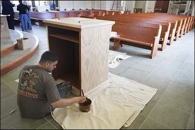 Staining of pulpit. Source: Padre Pio Web site.