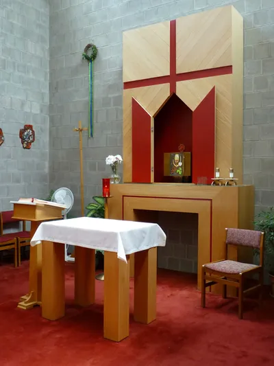 Altar, pulpit, and tabernacle.