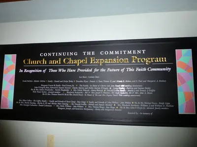 Memorial plaque to donors for renovations.
