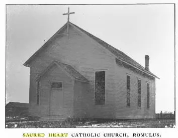 Old photograph of exterior, prior to the steeple addition and elongation of the church. ~1895. Source: Manual of the Churches of Seneca County