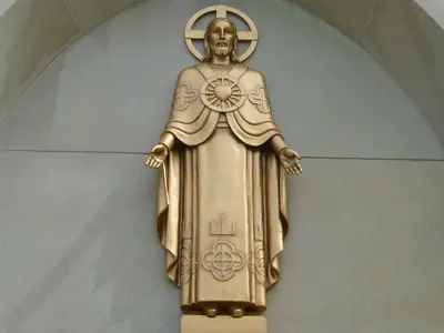 Sacred heart relief, formerly above high altar.