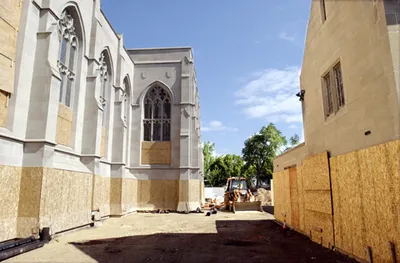 East side of Cathedral during addition of gathering space. Source: Diocese of Rochester