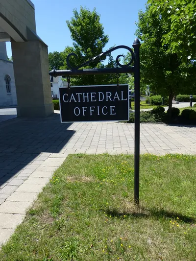 Sign behind the cathedral.