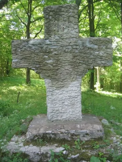 All that remains of the original Our Lady of the Holy Rosary is this large cross in the cemetery at Sandy Hill.