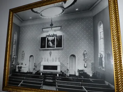 Interior of former church, undated.