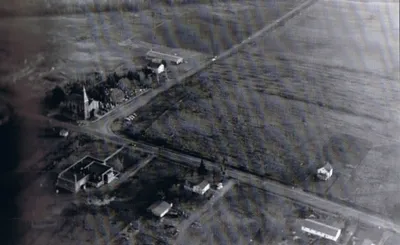 Mother of Sorrows campus in 1947. Note the open farmland surrounding the church and buildings.