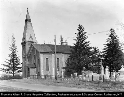 Photograph of second church, 1920s. This church was built in 1859 and used through the late 1960s.
