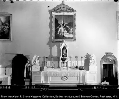 Interior of second church, 1930. Source: Albert R. Stone collection