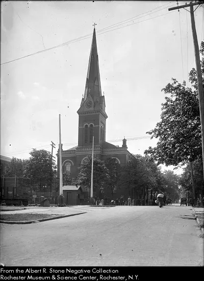 Photograph of former church on the corner of King and Maple, 1909-1910 Source: Albert R. Stone negative collection
