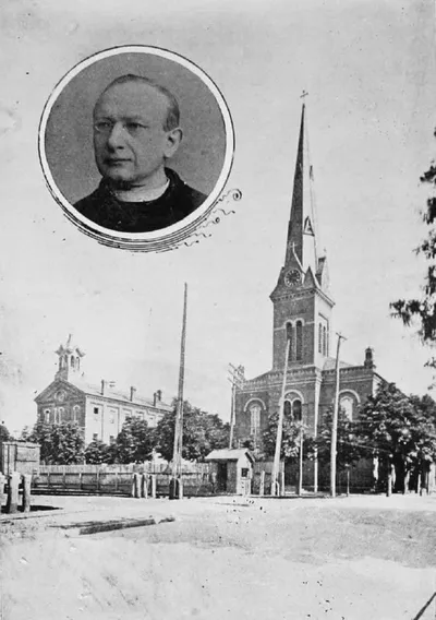 Photograph of former church and school, 1892. Source: Roman Catholic Institutions of the City of Rochester