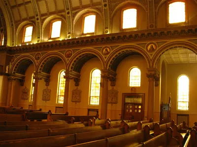 Columns along left side.