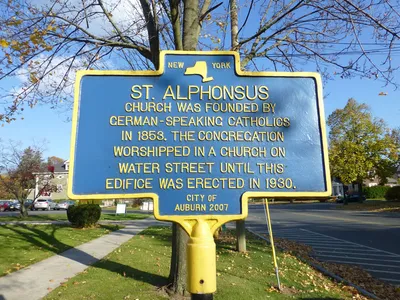 Historical marker in front of the church.