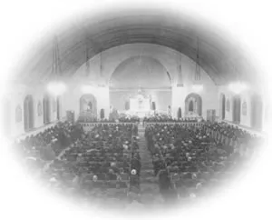 Interior of present church, pre-Vatican II. Source: Parish Web site