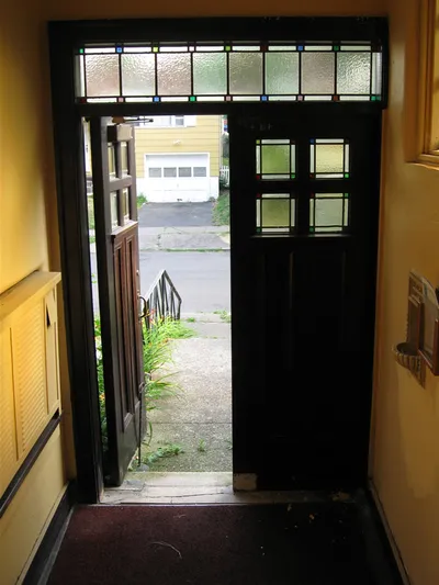 Entrance on right side of church.