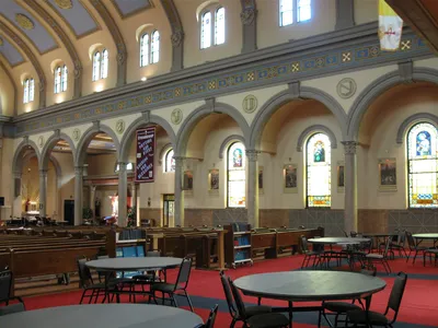 Right side of the church.