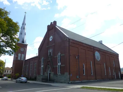 Church seen from back right.