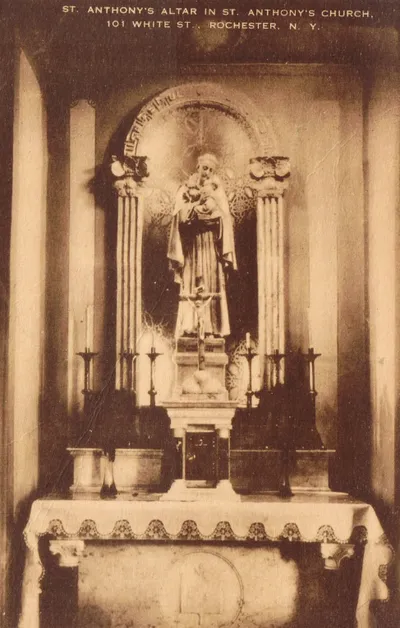 St. Anthony side altar, undated. Scan of postcard sample