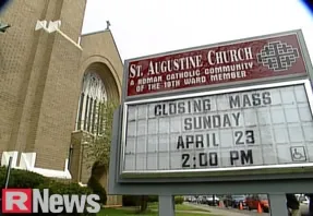 Church sign announcing final Mass. Source: R-News (now YNN)