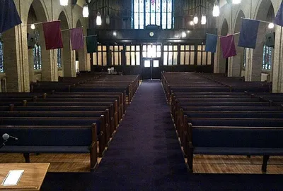 View of the church today as seen from the front. The church is now used by New Progressive Cathedral (G.O.G.I.C.). Source: New Progressive Cathedral Facebook page