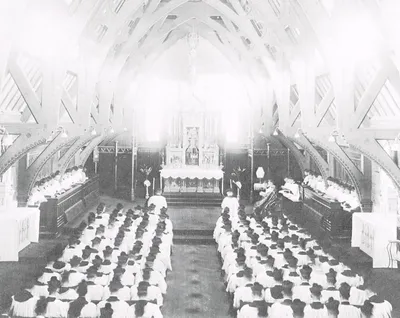 Chapel interior during Vespers, 1920. Source: St. Bernard's Seminary: 1893-1968